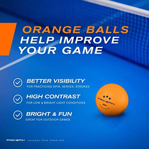 Pro-spin Ping Pandles Setdles 2 שחקנים, Net נשלף, & Orange Ping Pong Balls Burnte | מוגדר ביצועים